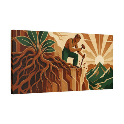 Side Mockup 1. Cliffside Worker Motivation shown as canvas print