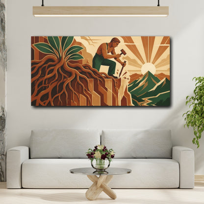Mockup 2. Cliffside Worker Motivation shown as canvas print