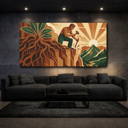 Mockup 3. Cliffside Worker Motivation shown as canvas print