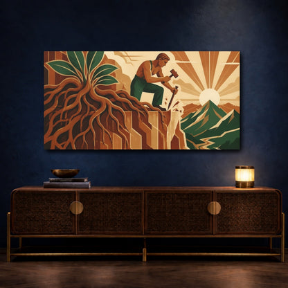 Mockup 4. Cliffside Worker Motivation shown as canvas print