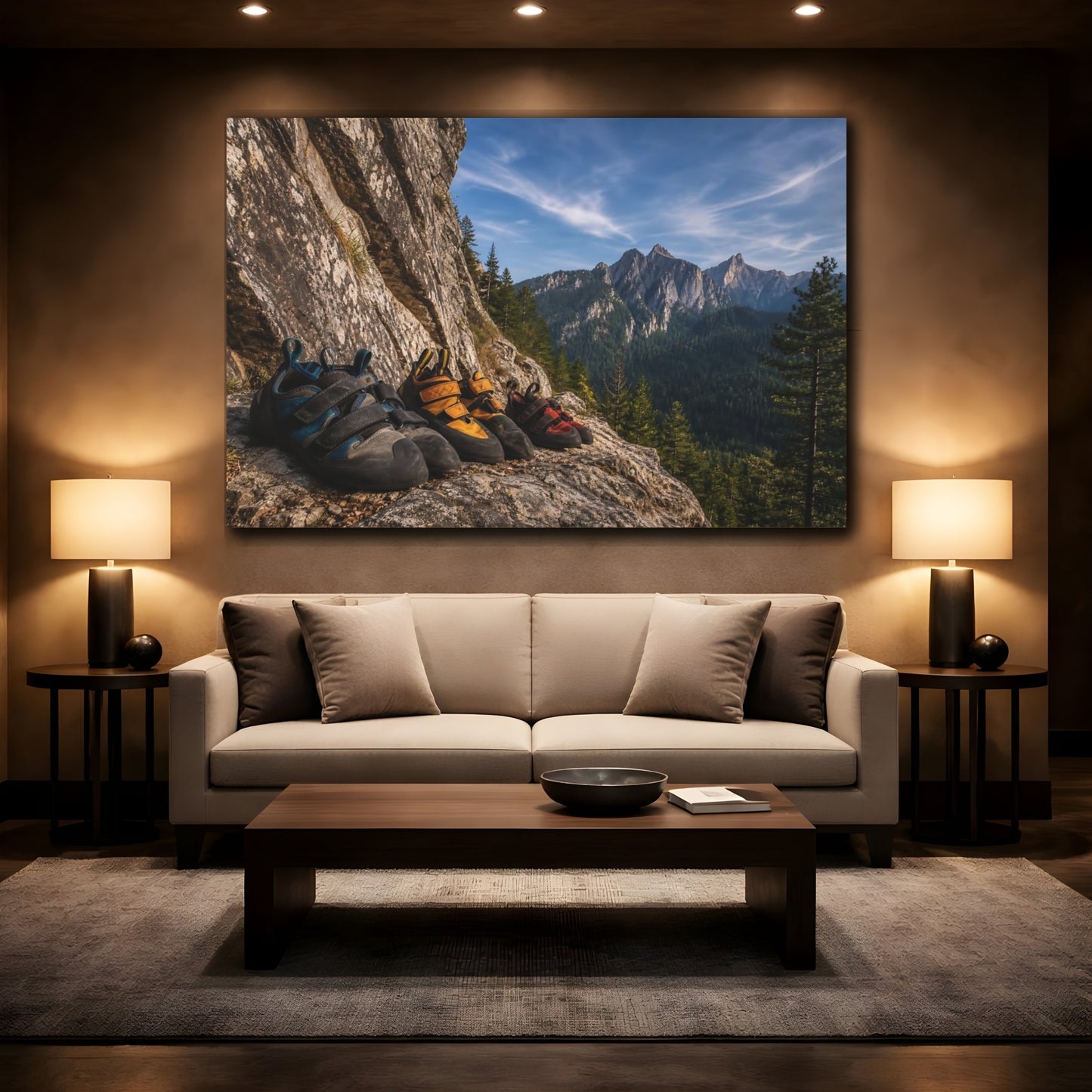 Mockup 2. Climbing Shoes On Ledge shown as canvas print