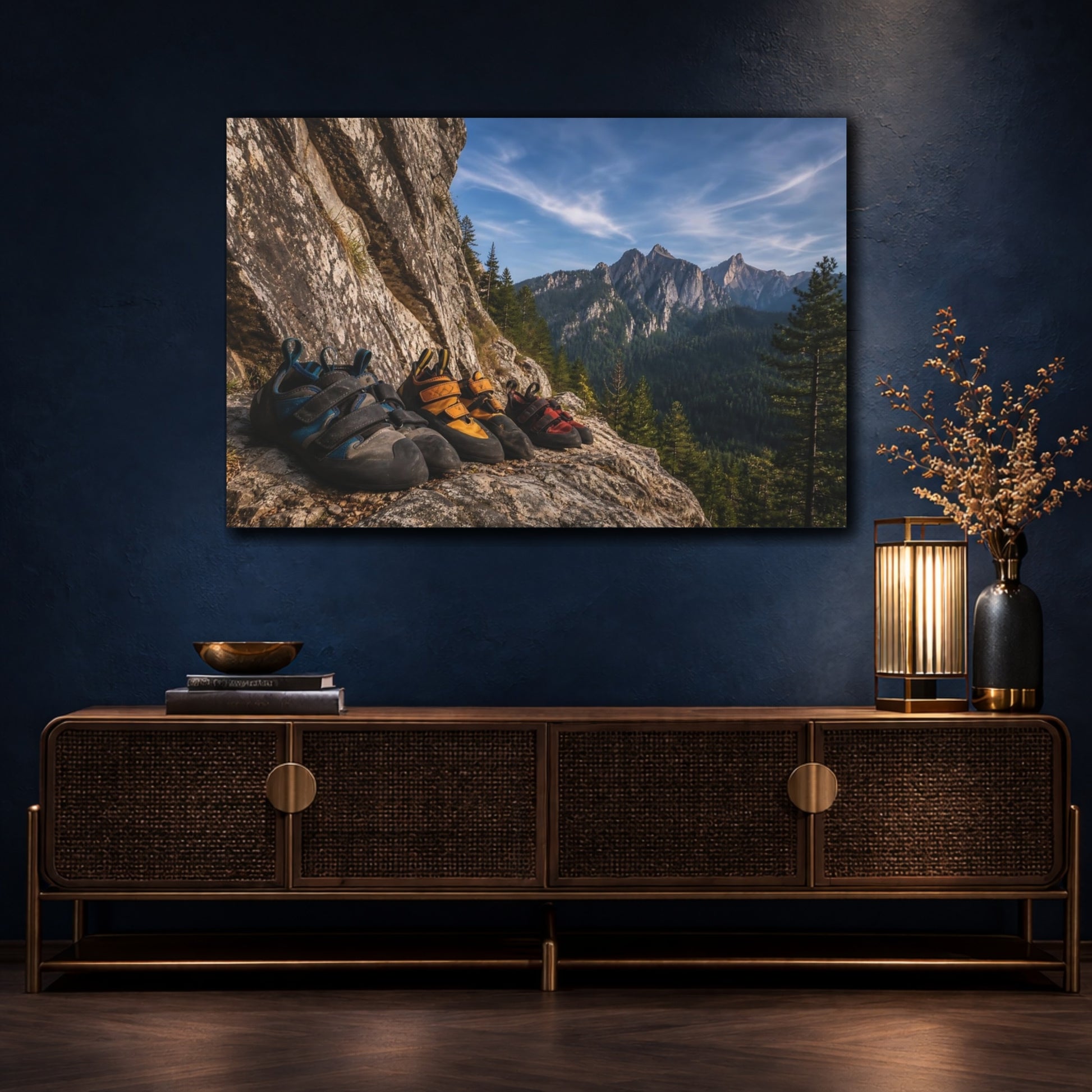 Mockup 4. Climbing Shoes On Ledge shown as canvas print