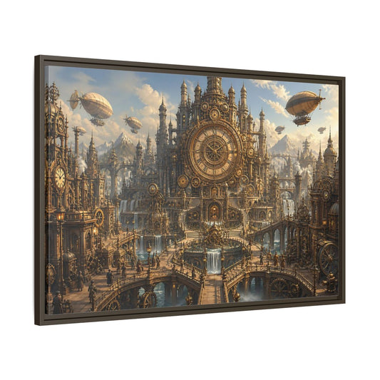 Main Mockup. Clockwork Cathedral Of Time shown as framed canvas print
