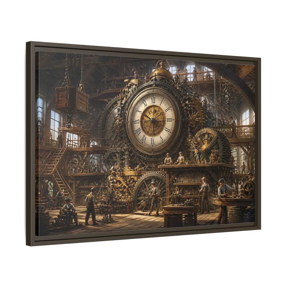 Side Mockup 11. Clockwork Workshop shown as framed canvas print