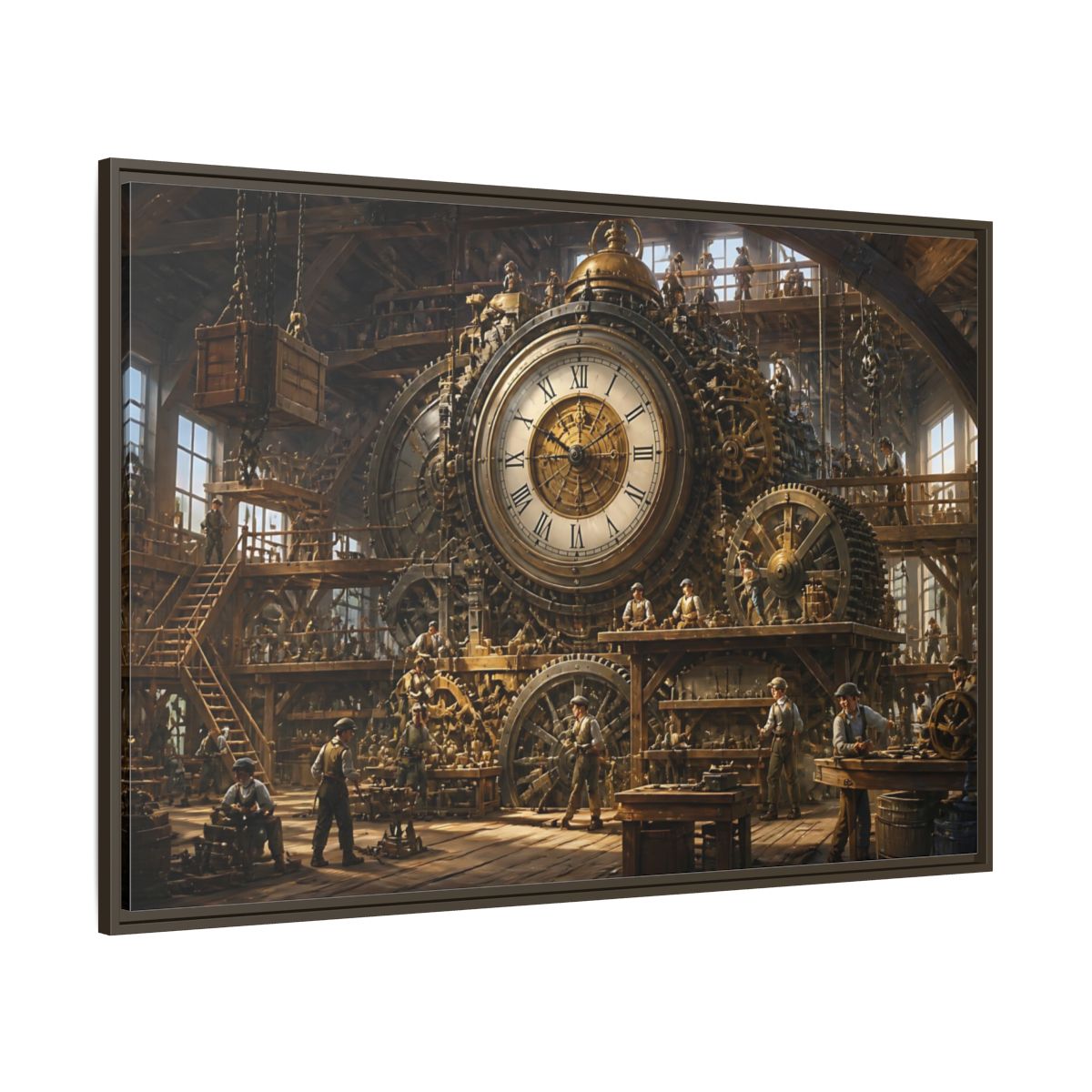 Side Mockup 8. Clockwork Workshop shown as framed canvas print