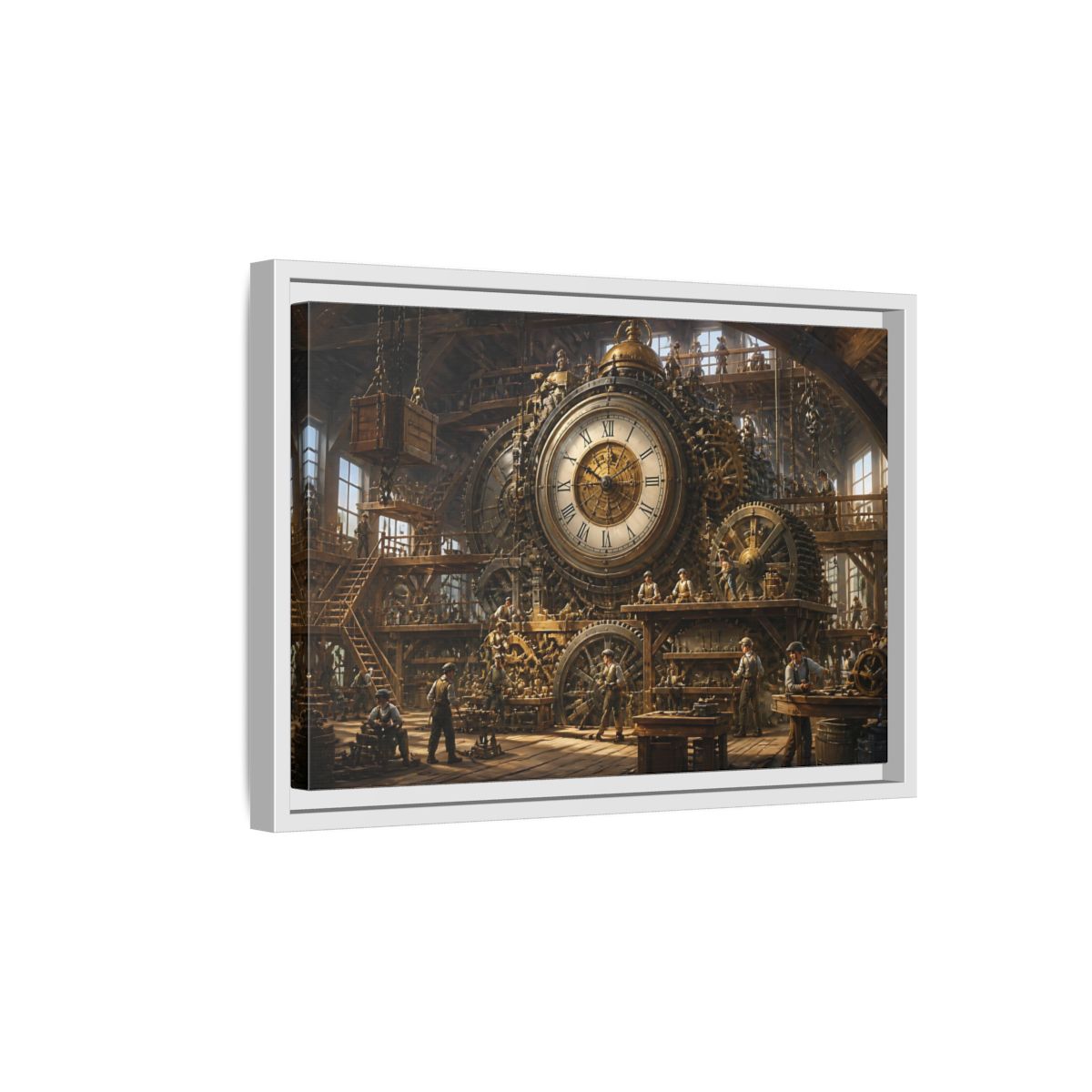Side Mockup 4. Clockwork Workshop shown as framed canvas print