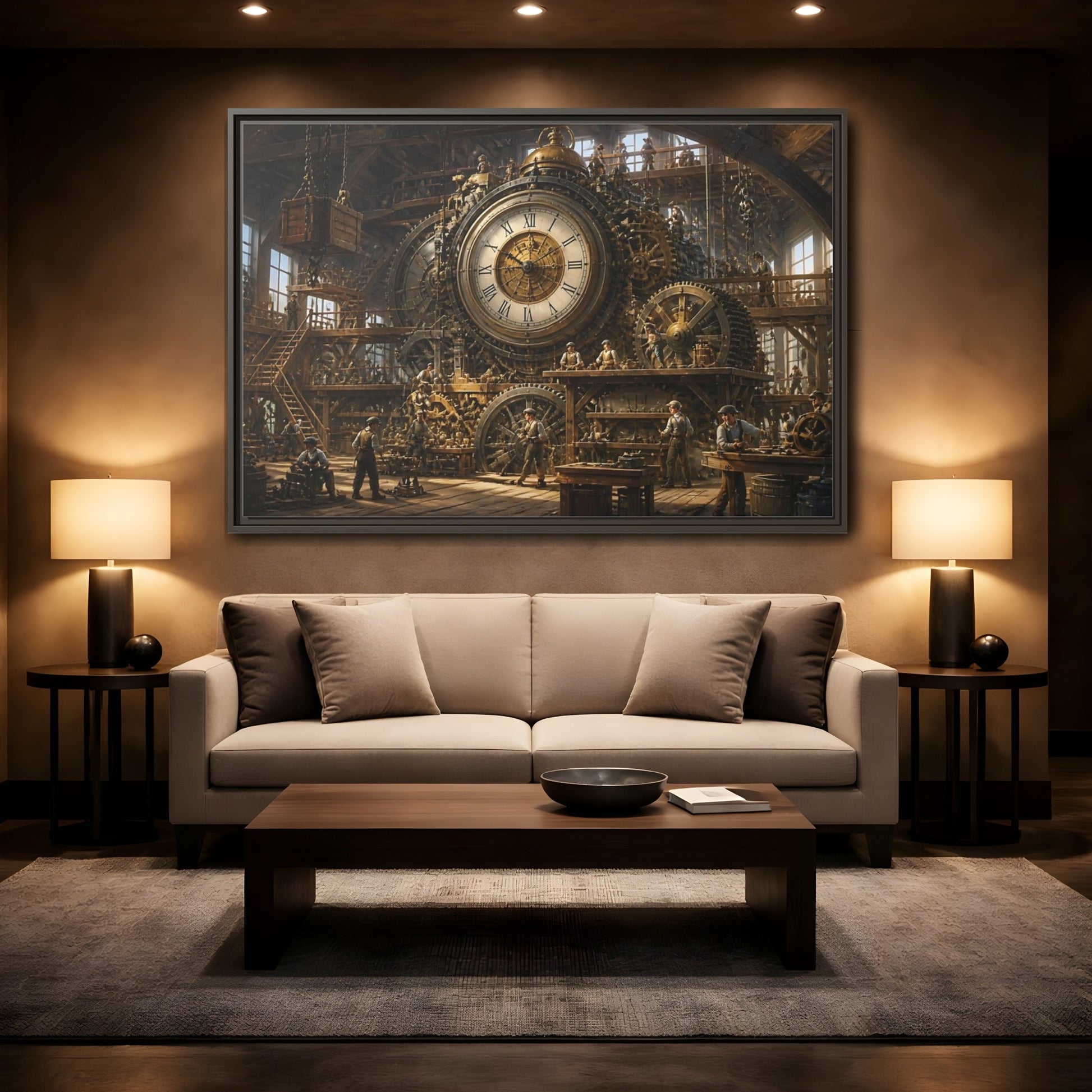 Mockup 2. Clockwork Workshop shown as framed canvas print