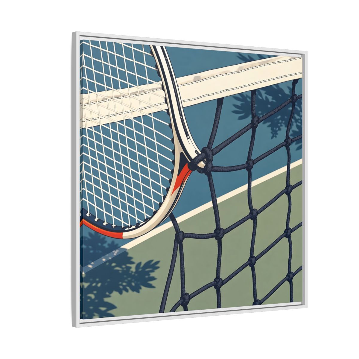 Side Mockup 4. Close-Up Tennis Racket shown as framed canvas print