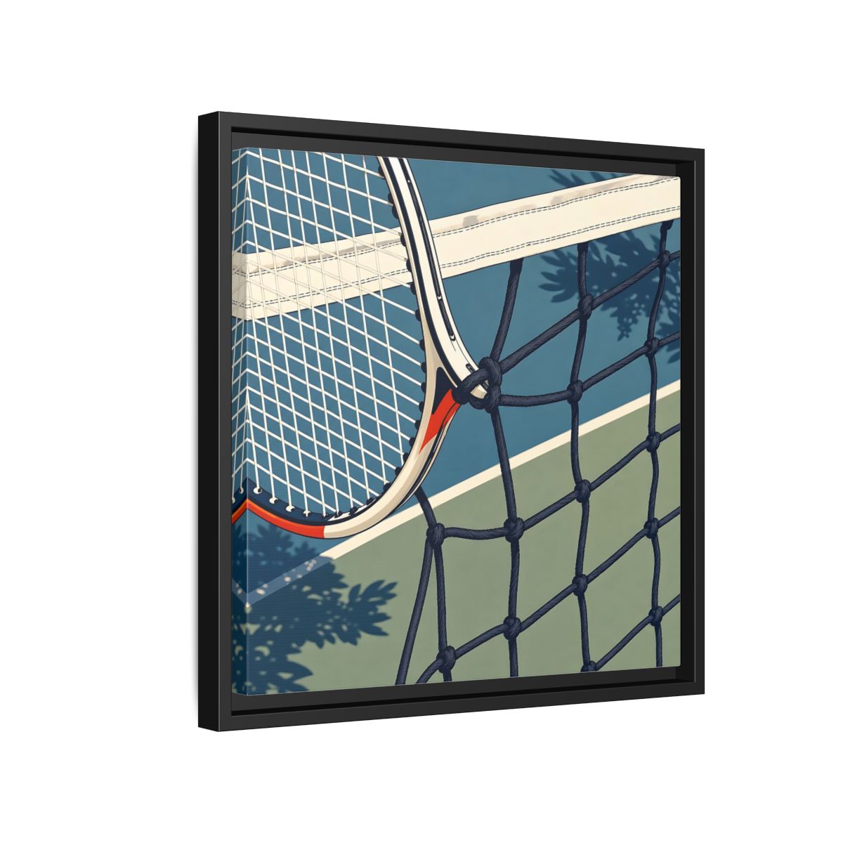Side Mockup 15. Close-Up Tennis Racket shown as framed canvas print