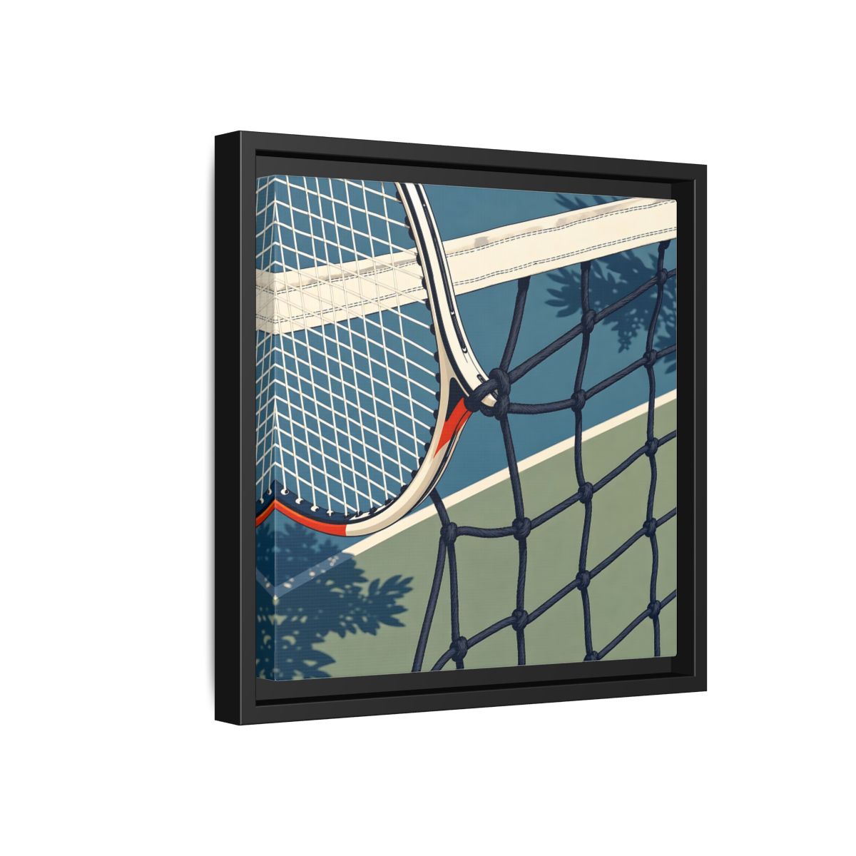 Side Mockup 18. Close-Up Tennis Racket shown as framed canvas print