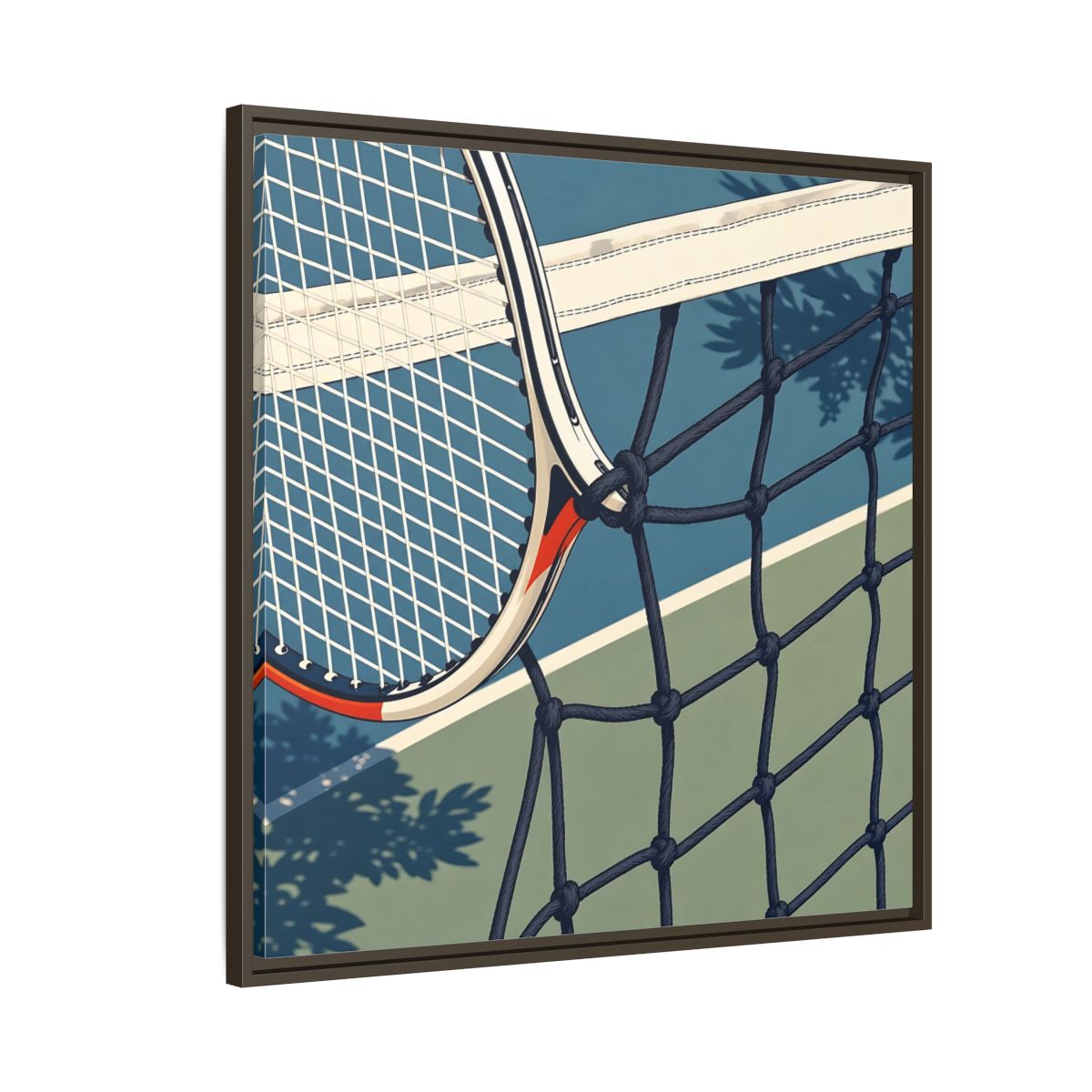 Side Mockup 8. Close-Up Tennis Racket shown as framed canvas print