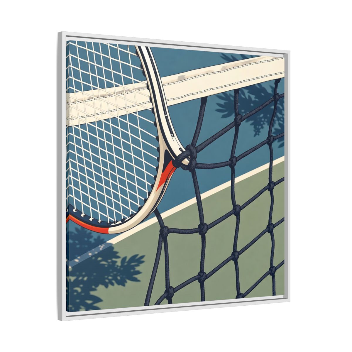 Side Mockup 25. Close-Up Tennis Racket shown as framed canvas print