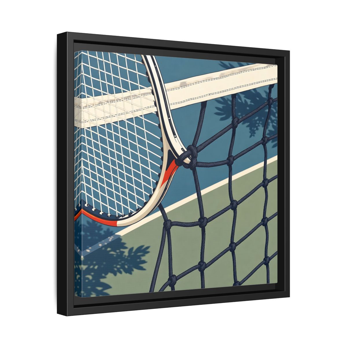 Side Mockup 32. Close-Up Tennis Racket shown as framed canvas print