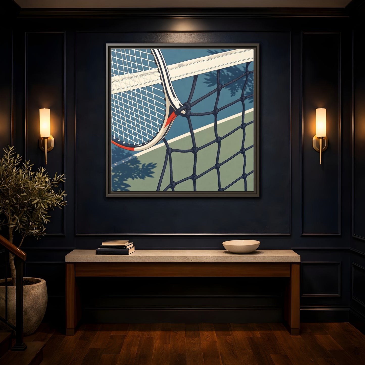 Mockup 4. Close-Up Tennis Racket shown as framed canvas print