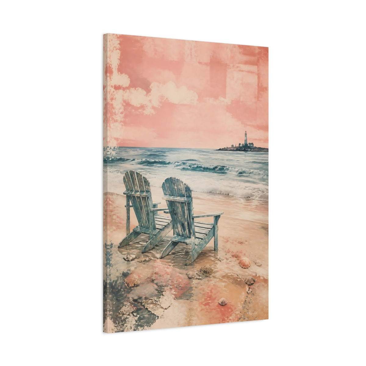 Main Mockup. Coastal Adirondack Chairs shown as canvas print
