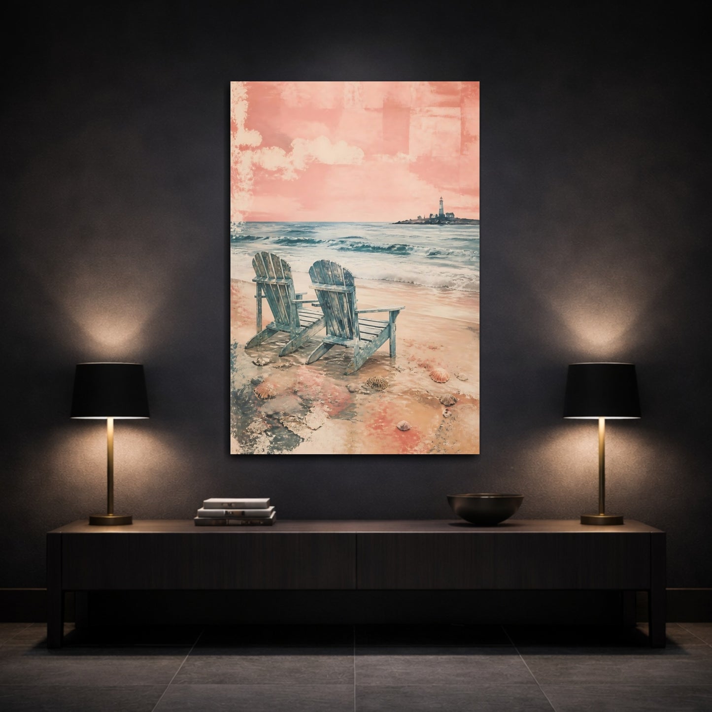 Mockup 3. Coastal Adirondack Chairs shown as canvas print