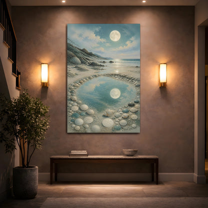 Mockup 2. Coastal Beach Moonlit Tide Pool shown as canvas print