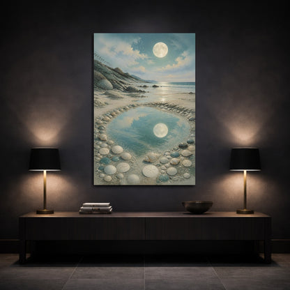 Mockup 3. Coastal Beach Moonlit Tide Pool shown as canvas print