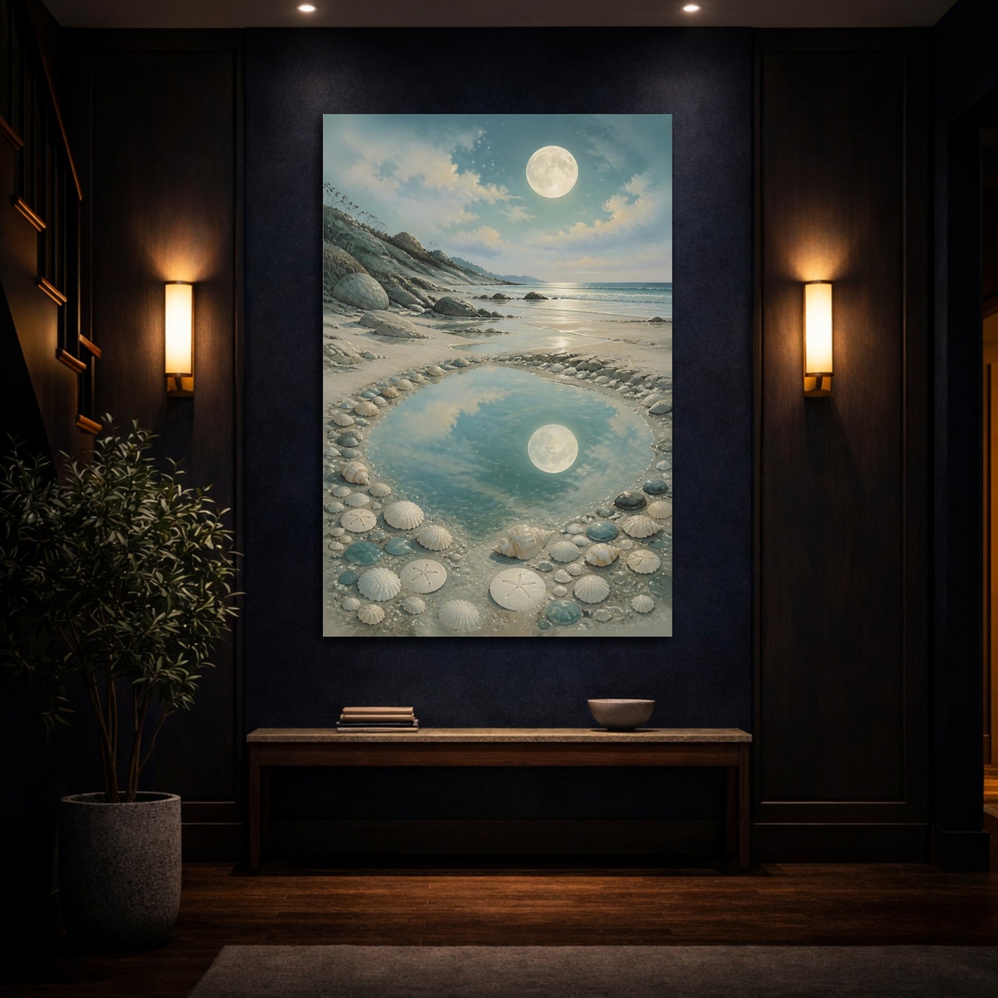 Mockup 4. Coastal Beach Moonlit Tide Pool shown as canvas print
