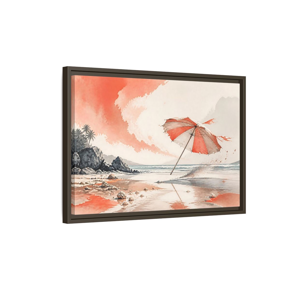 Side Mockup 2. Coastal Beach Umbrella shown as framed canvas print