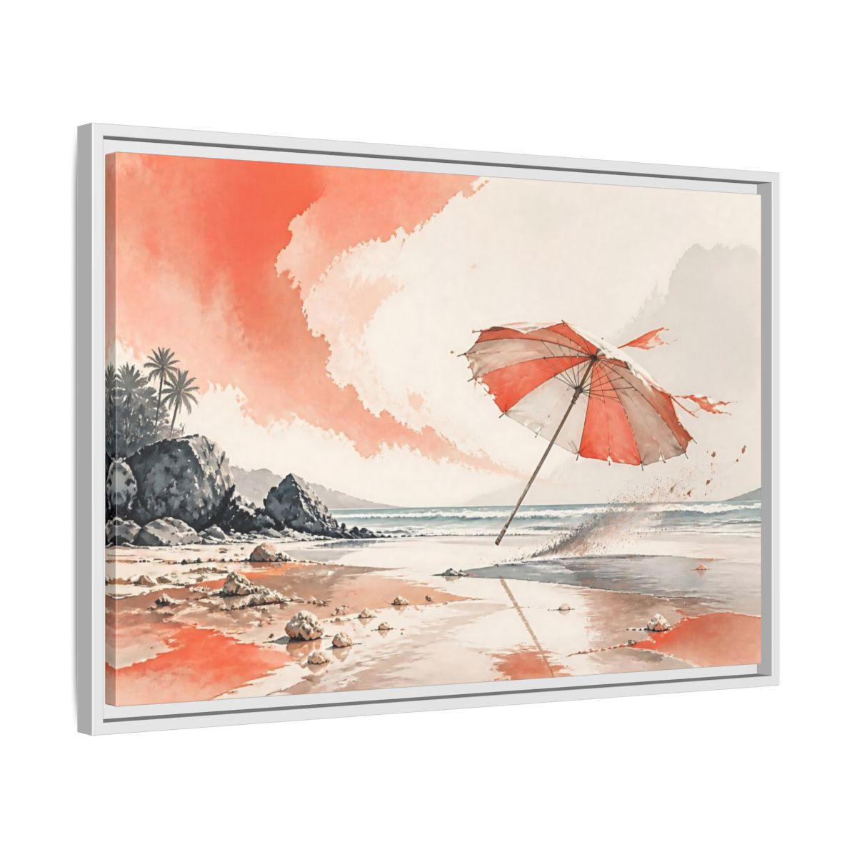 Side Mockup 10. Coastal Beach Umbrella shown as framed canvas print