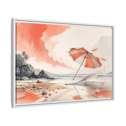 Side Mockup 10. Coastal Beach Umbrella shown as framed canvas print
