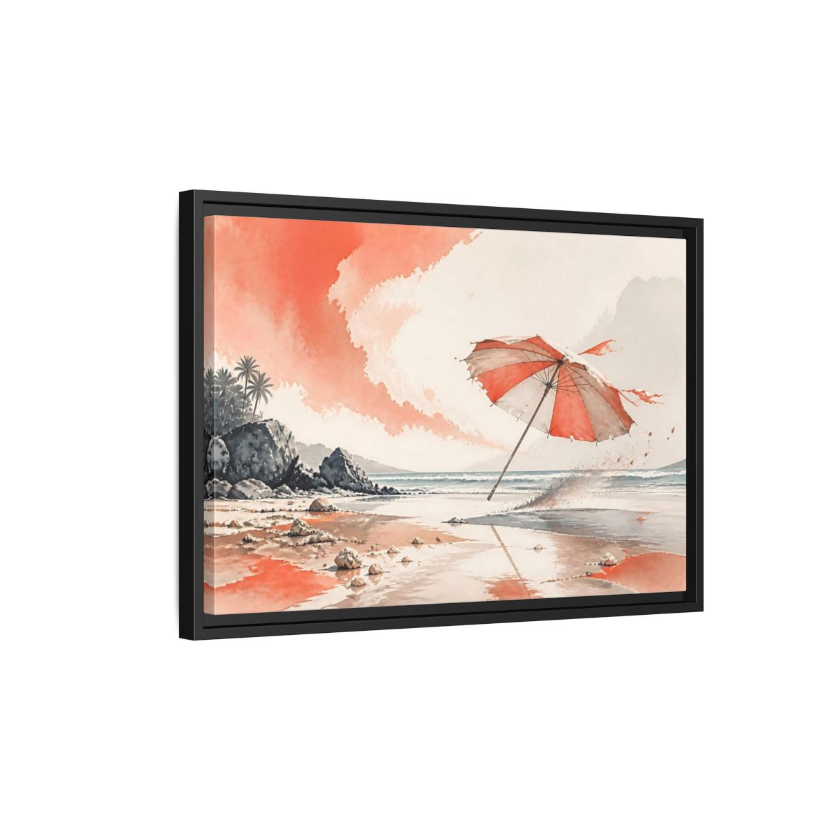 Side Mockup 3. Coastal Beach Umbrella shown as framed canvas print