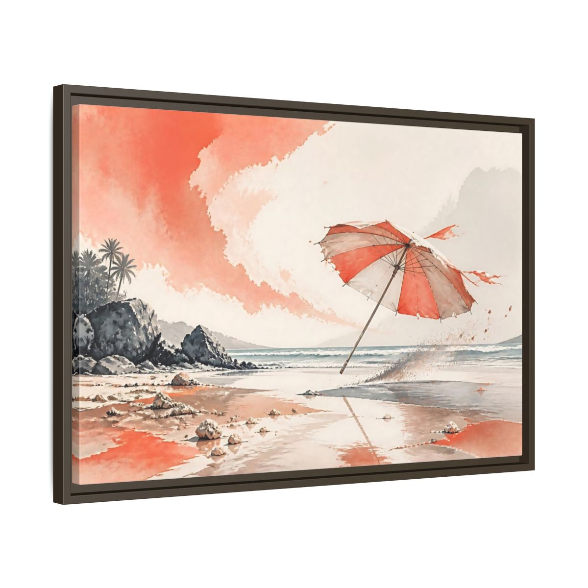 Side Mockup 11. Coastal Beach Umbrella shown as framed canvas print