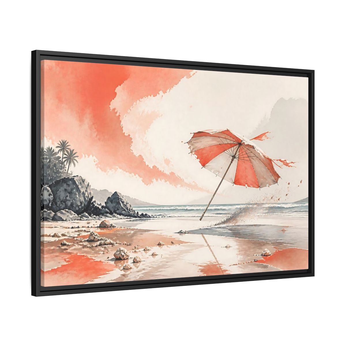 Side Mockup 13. Coastal Beach Umbrella shown as framed canvas print