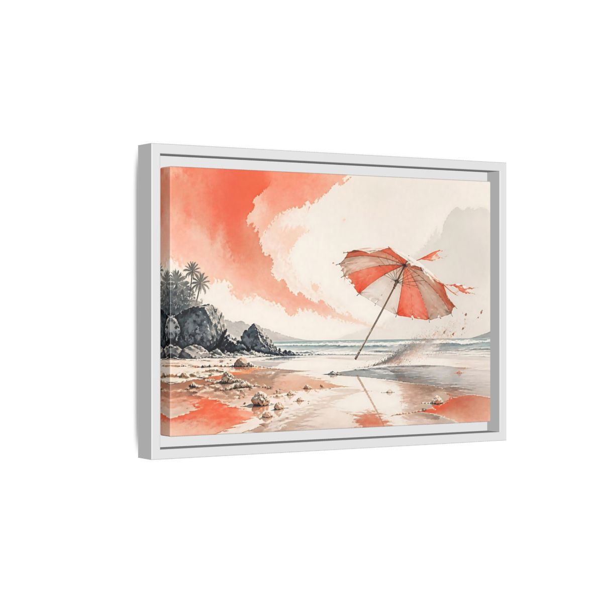 Side Mockup 4. Coastal Beach Umbrella shown as framed canvas print