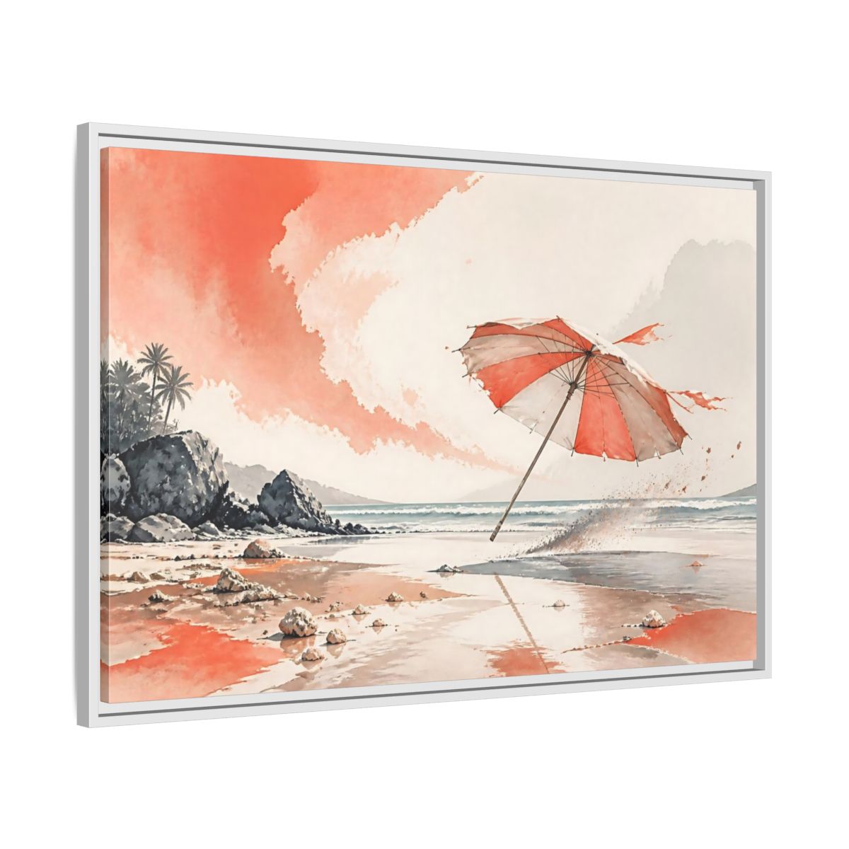 Side Mockup 9. Coastal Beach Umbrella shown as framed canvas print