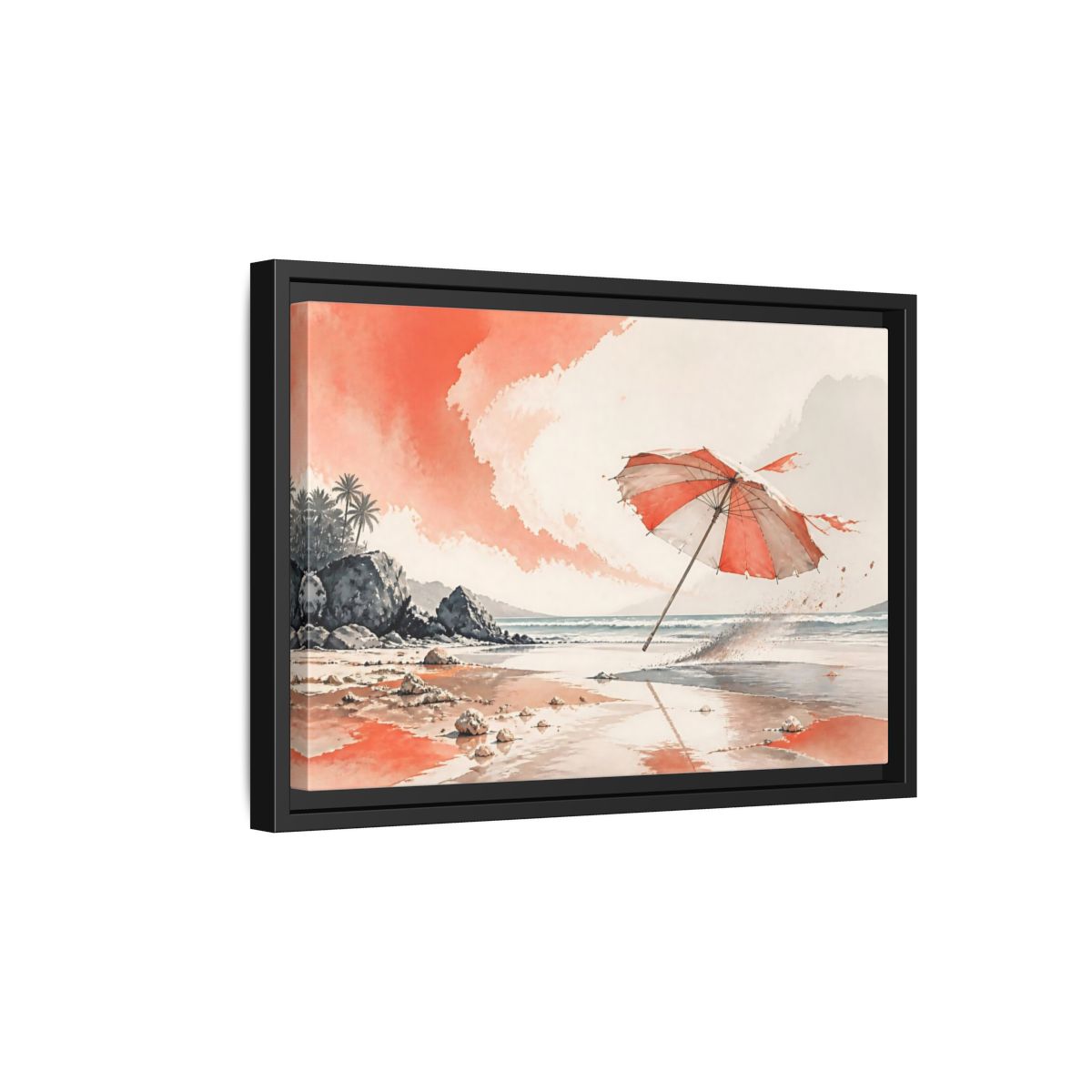 Side Mockup 6. Coastal Beach Umbrella shown as framed canvas print
