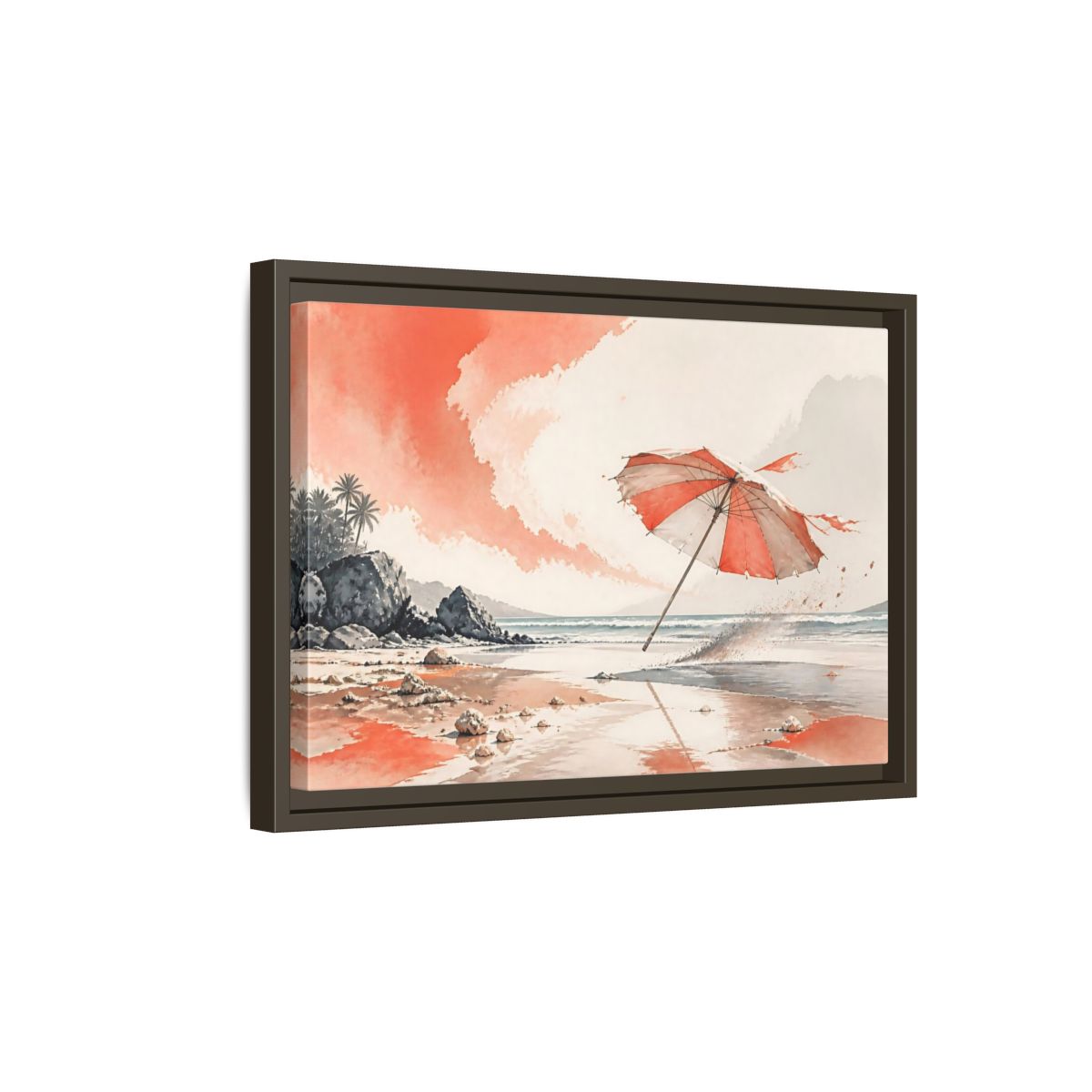 Side Mockup 5. Coastal Beach Umbrella shown as framed canvas print