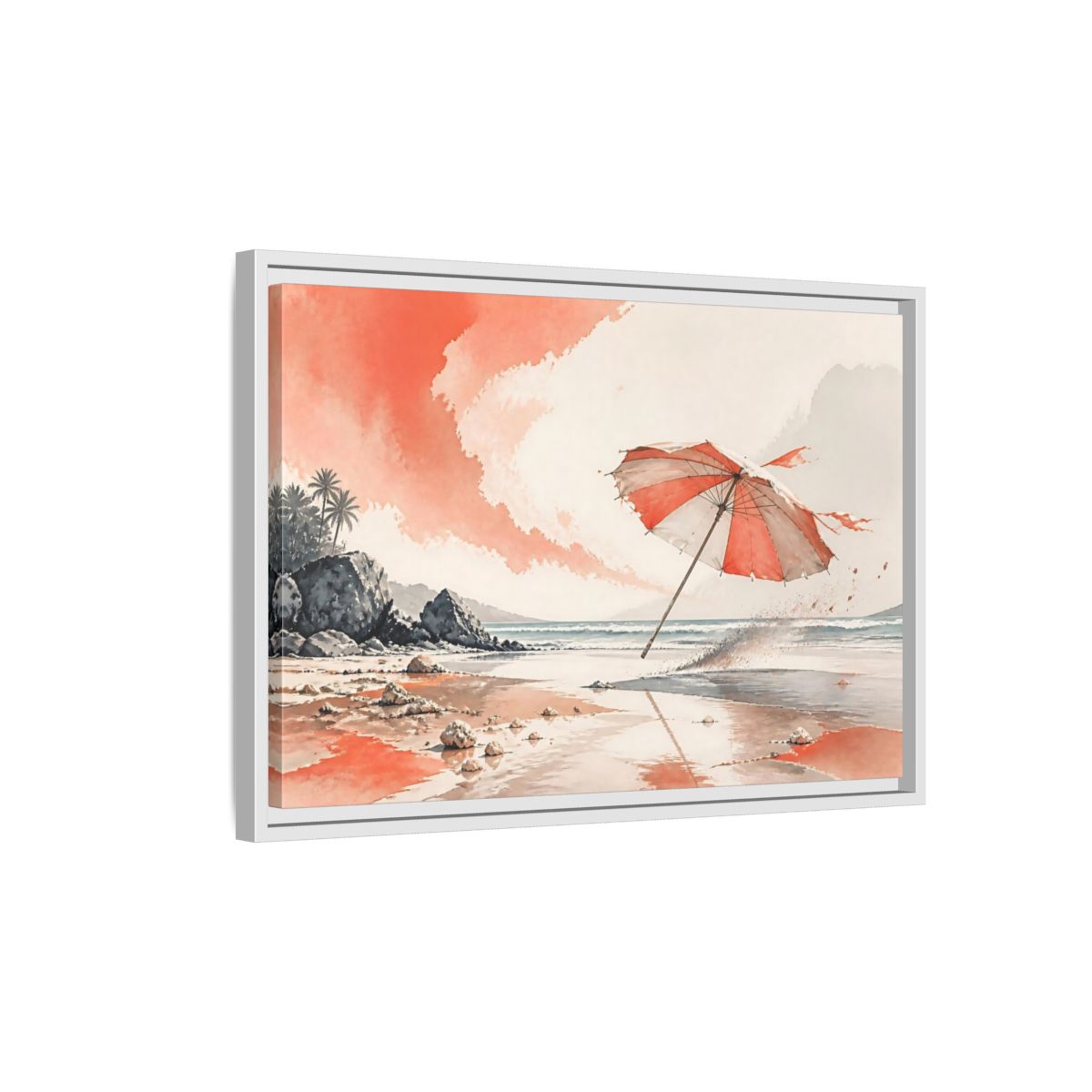 Side Mockup 1. Coastal Beach Umbrella shown as framed canvas print