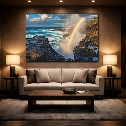 Mockup 2. Coastal Blowhole Rainbow shown as canvas print