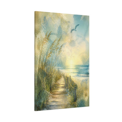 Side Mockup 1. Coastal Boardwalk Sunrise shown as canvas print