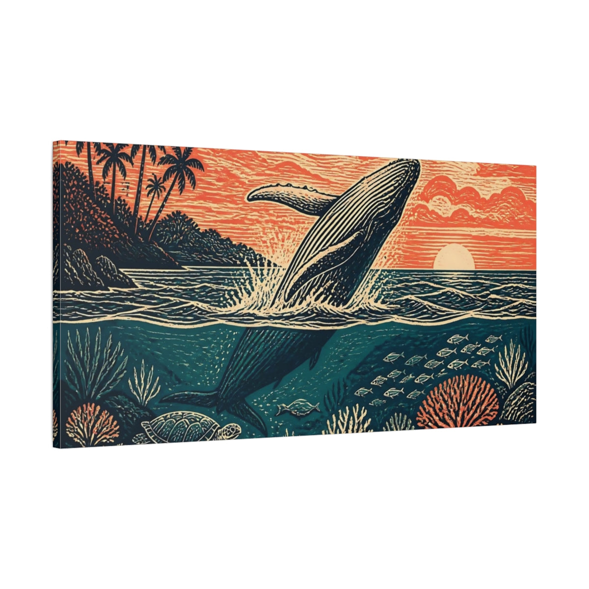 Main Mockup. Coastal Breaching Whale shown as canvas print