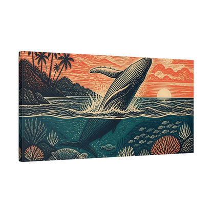 Side Mockup 1. Coastal Breaching Whale shown as canvas print