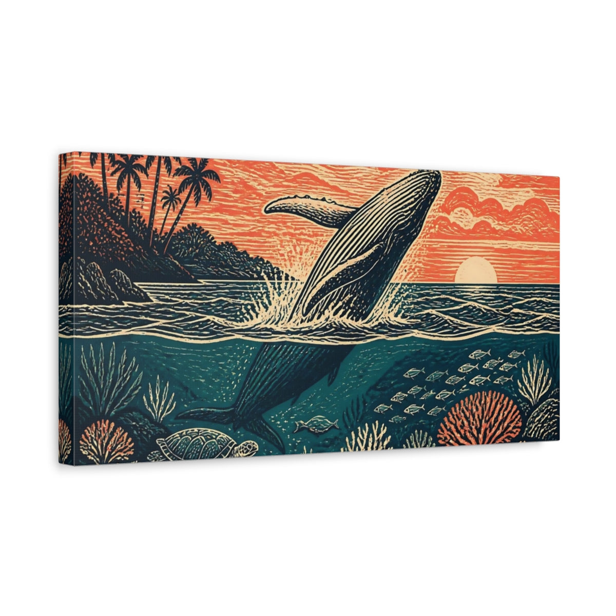 Side Mockup 3. Coastal Breaching Whale shown as canvas print