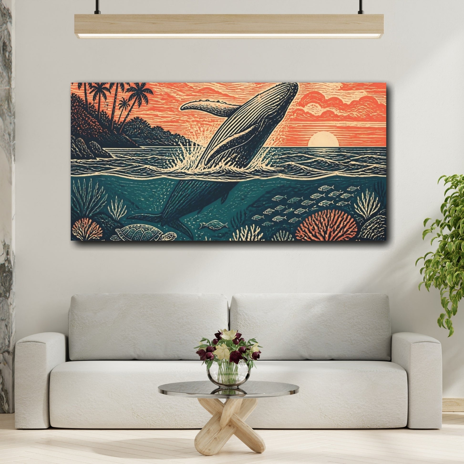 Mockup 2. Coastal Breaching Whale shown as canvas print