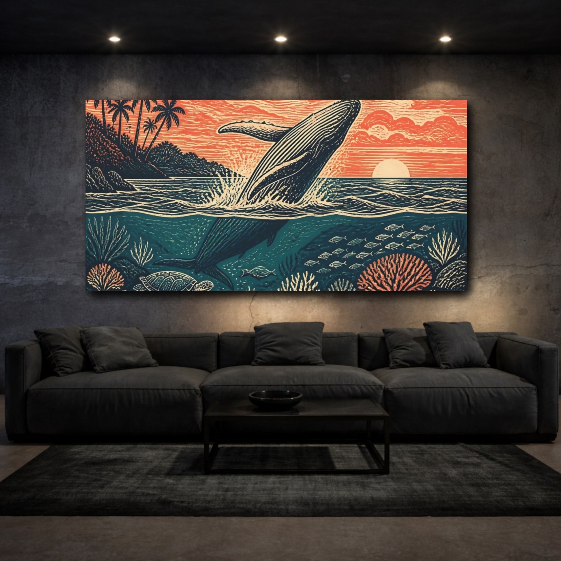 Mockup 3. Coastal Breaching Whale shown as canvas print
