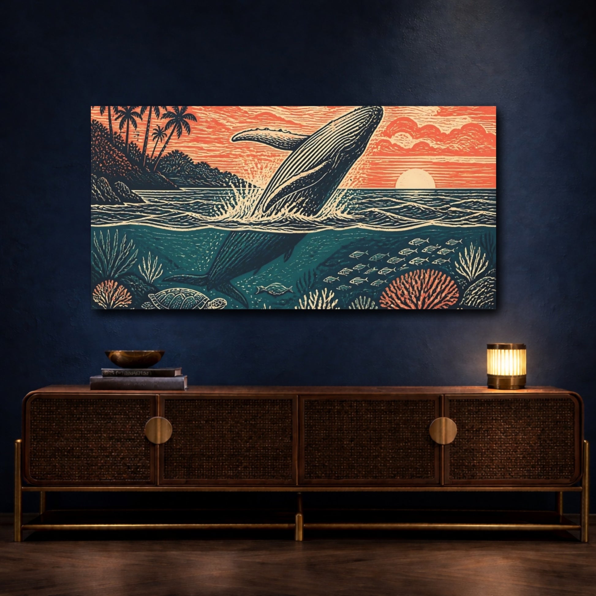 Mockup 4. Coastal Breaching Whale shown as canvas print