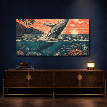 Mockup 4. Coastal Breaching Whale shown as canvas print