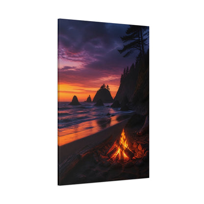 Side Mockup 1. Coastal Campfire At Sunset shown as canvas print