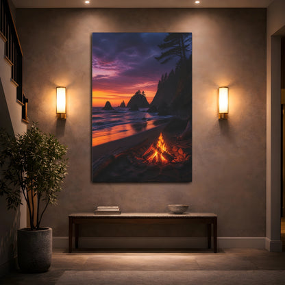 Mockup 2. Coastal Campfire At Sunset shown as canvas print