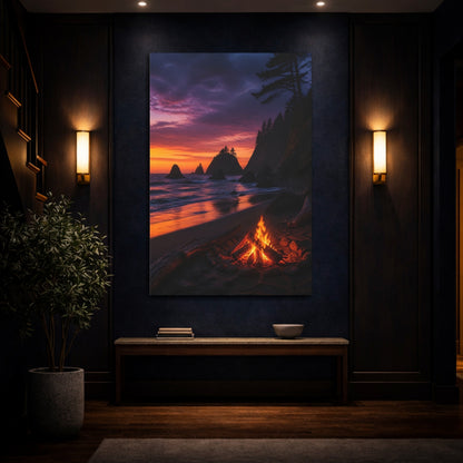 Mockup 4. Coastal Campfire At Sunset shown as canvas print