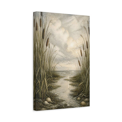 Side Mockup 4. Coastal Cattails shown as canvas print