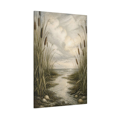 Side Mockup 1. Coastal Cattails shown as canvas print