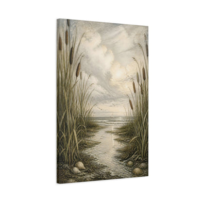 Side Mockup 2. Coastal Cattails shown as canvas print