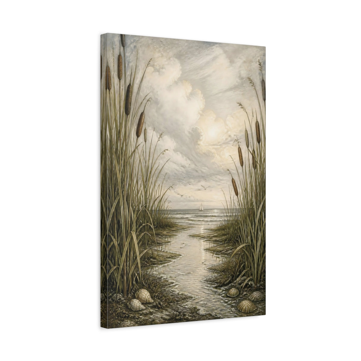 Side Mockup 3. Coastal Cattails shown as canvas print